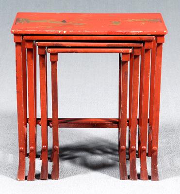 Appraisal: Nest of four red lacquer tables each with top decorated