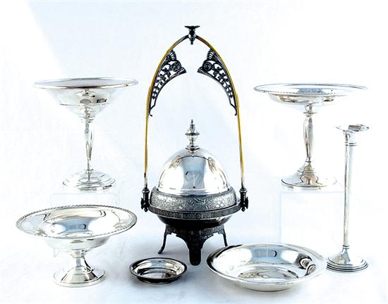 Appraisal: Collection of sterling and plated table articles Victorian butter serving