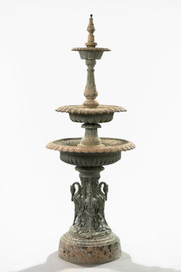 Appraisal: Victorian-Style Cast-Aluminum Three-Tier Garden Fountain the central acanthus-motif standard having