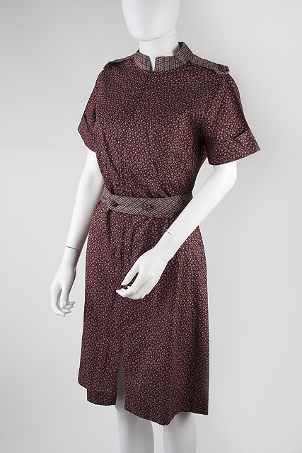 Appraisal: A maroon floral silk Liberty shirt dress with short sleeves