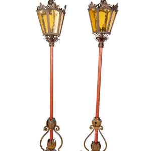 Appraisal: A Pair of Continental Tole and Glass Lanterns TH TH