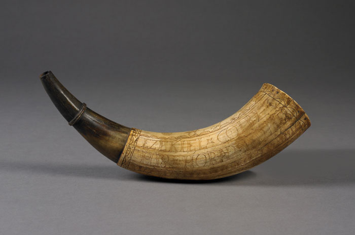 Appraisal: FRENCH AND INDIAN WARS INSCRIBED POWDER HORN EZEKIAL COLBY The