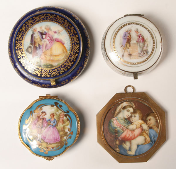 Appraisal: Three hand painted porcelain boxes one Czech all with courting