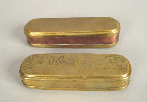 Appraisal: Two German embossed brass and copper snuff boxes th c