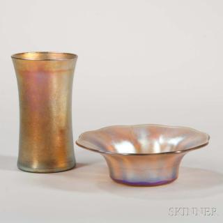 Appraisal: Tiffany Gold Favrile Vase and Bowl Art glass New York