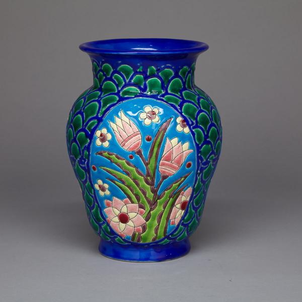 Appraisal: Boch Fr res Keramis Vase c painted with panels of