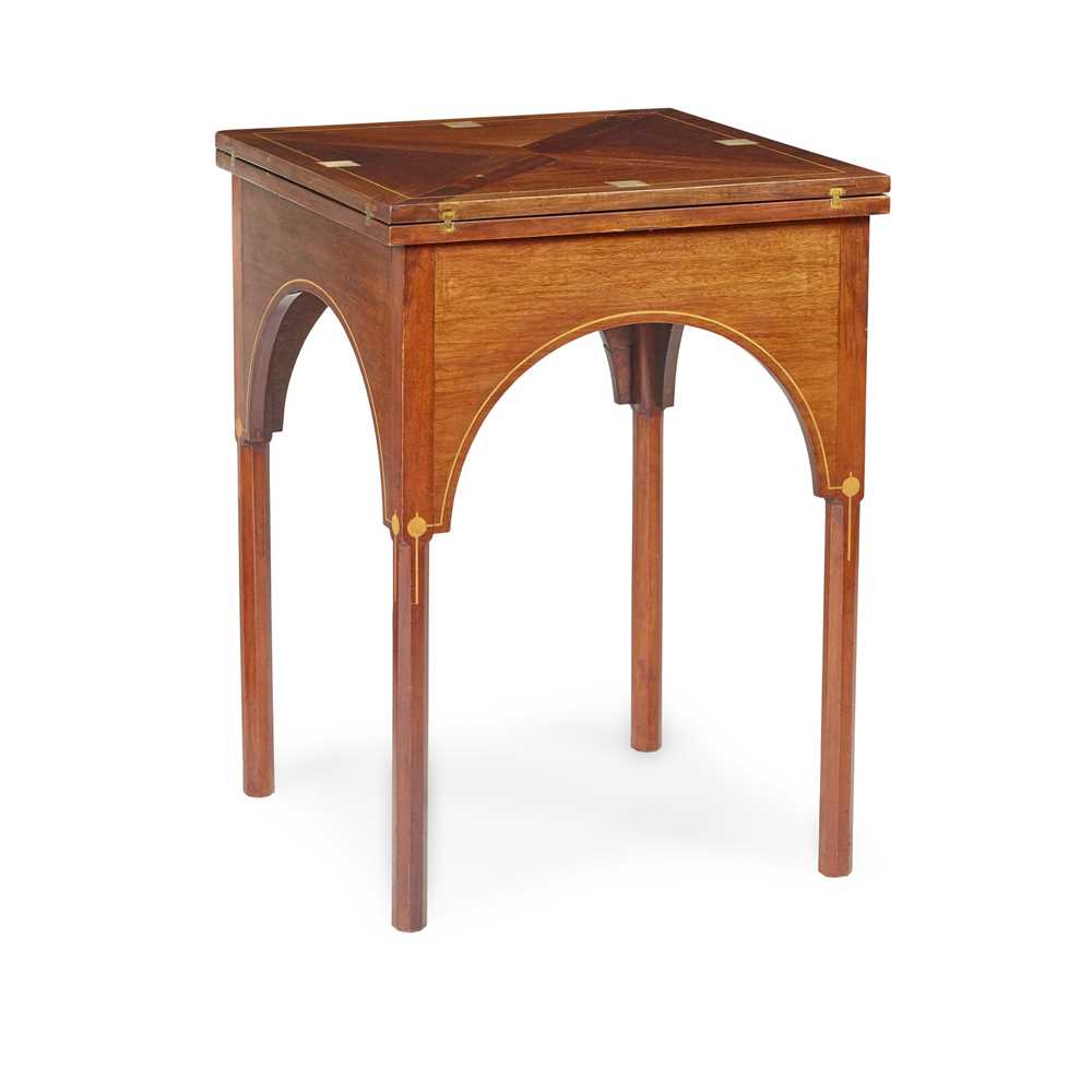 Appraisal: CONTINENTAL ENVELOPE CARD TABLE CIRCA mahogany boxwood and mother-of-pearl inlay