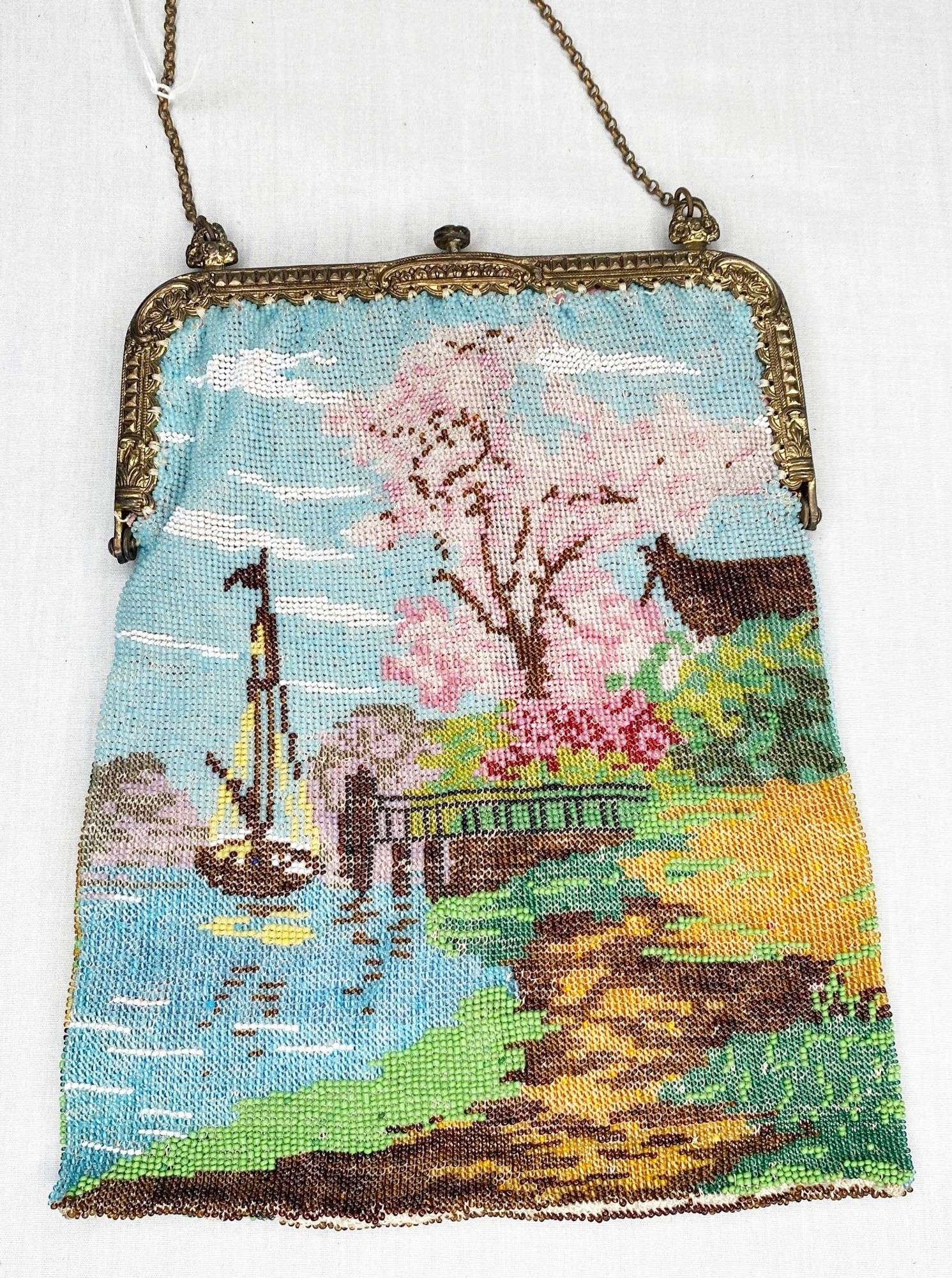 Appraisal: Micro Beaded Purse with Sail Boat long wide