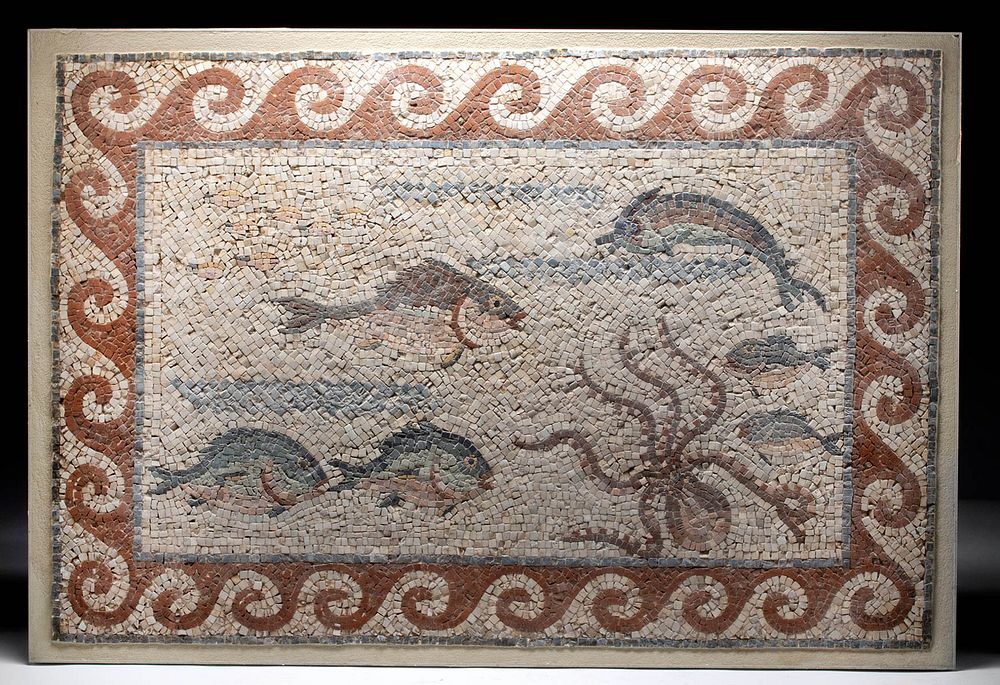 Appraisal: Roman Stone Mosaic with Sea Life Roman Imperial Period ca