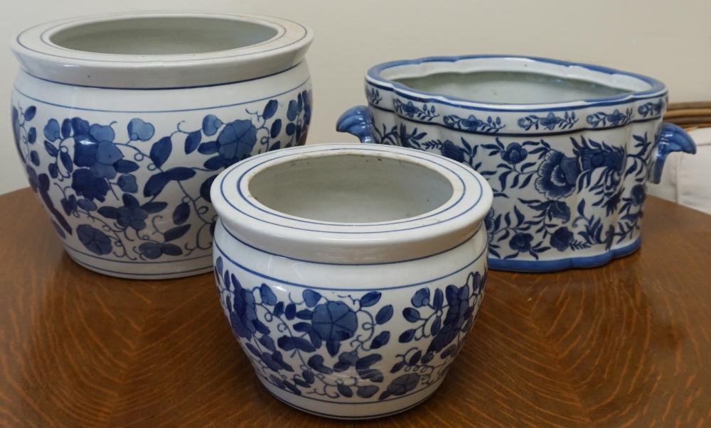 Appraisal: THREE CHINESE BLUE AND WHITE PORCELAIN JARDINIERESThree Chinese Blue and