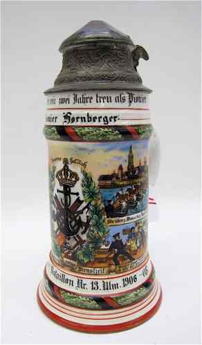 Appraisal: GERMAN REGIMENTAL PORCELAIN STEIN L with lithopane bottom pewter lid