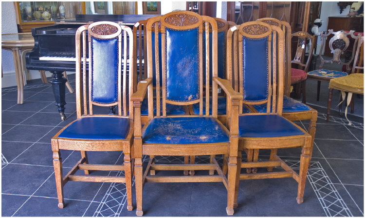 Appraisal: Art Nouveau Set Of Six Oak Dining Chairs Carved Floral