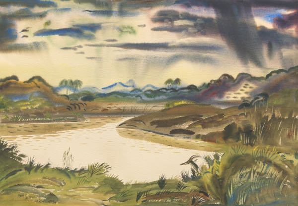 Appraisal: PAUL BOUGH TRAVIS AMERICAN - x African landscape Watercolor on