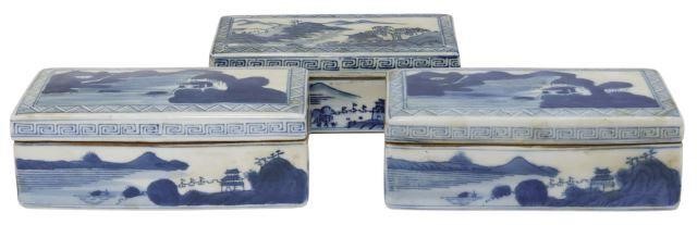 Appraisal: lot of Chinese blue and white porcelain rectangular brush boxes