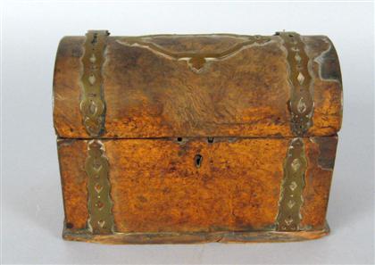 Appraisal: Victorian burr walnut and brass mounted tea caddy mid th