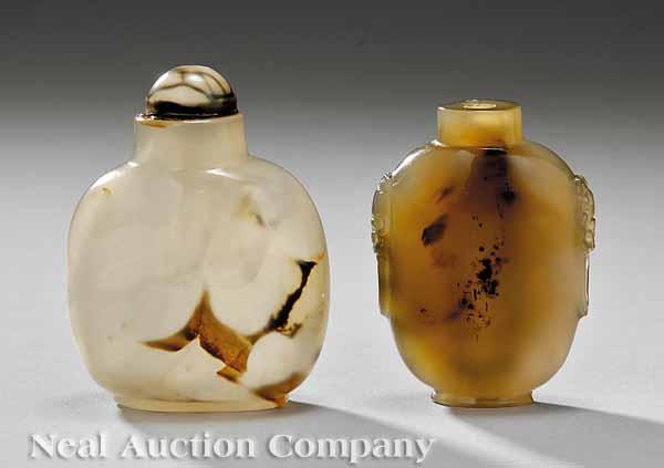 Appraisal: Two Chinese Carved Hardstone Quartz Snuff Bottles probably late th