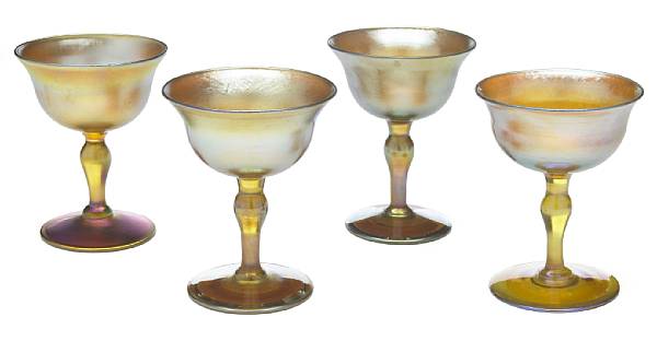 Appraisal: Four Tiffany Favrile glass stemmed goblets circa each inscribed L