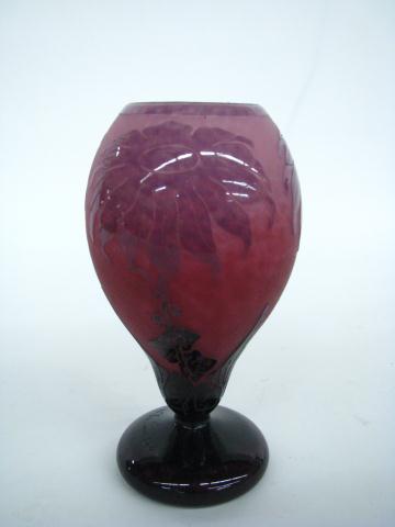 Appraisal: Le Verre Francais art glass cameo vase with lavender dahlias