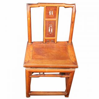 Appraisal: Antique Chinese Carved Hardwood Chair with figural ivory inlay on