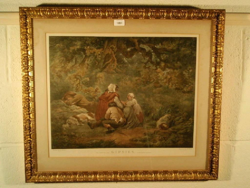 Appraisal: After George Morland Coloured engraved print Gipsies cm x cm