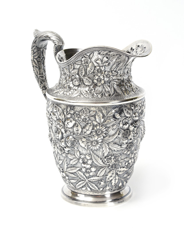 Appraisal: BALTIMORE SILVERSMITHS STERLING REPOUSSE WATER PITCHER Floral repousse motif in