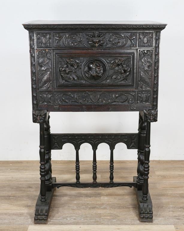 Appraisal: Spanish Baroque style carved Bargueno form cabinet Pre th Century