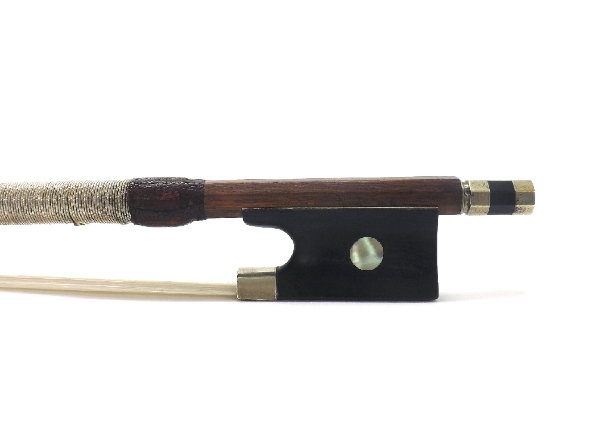 Appraisal: French nickel mounted violin bow stamped C Bazin the ebony