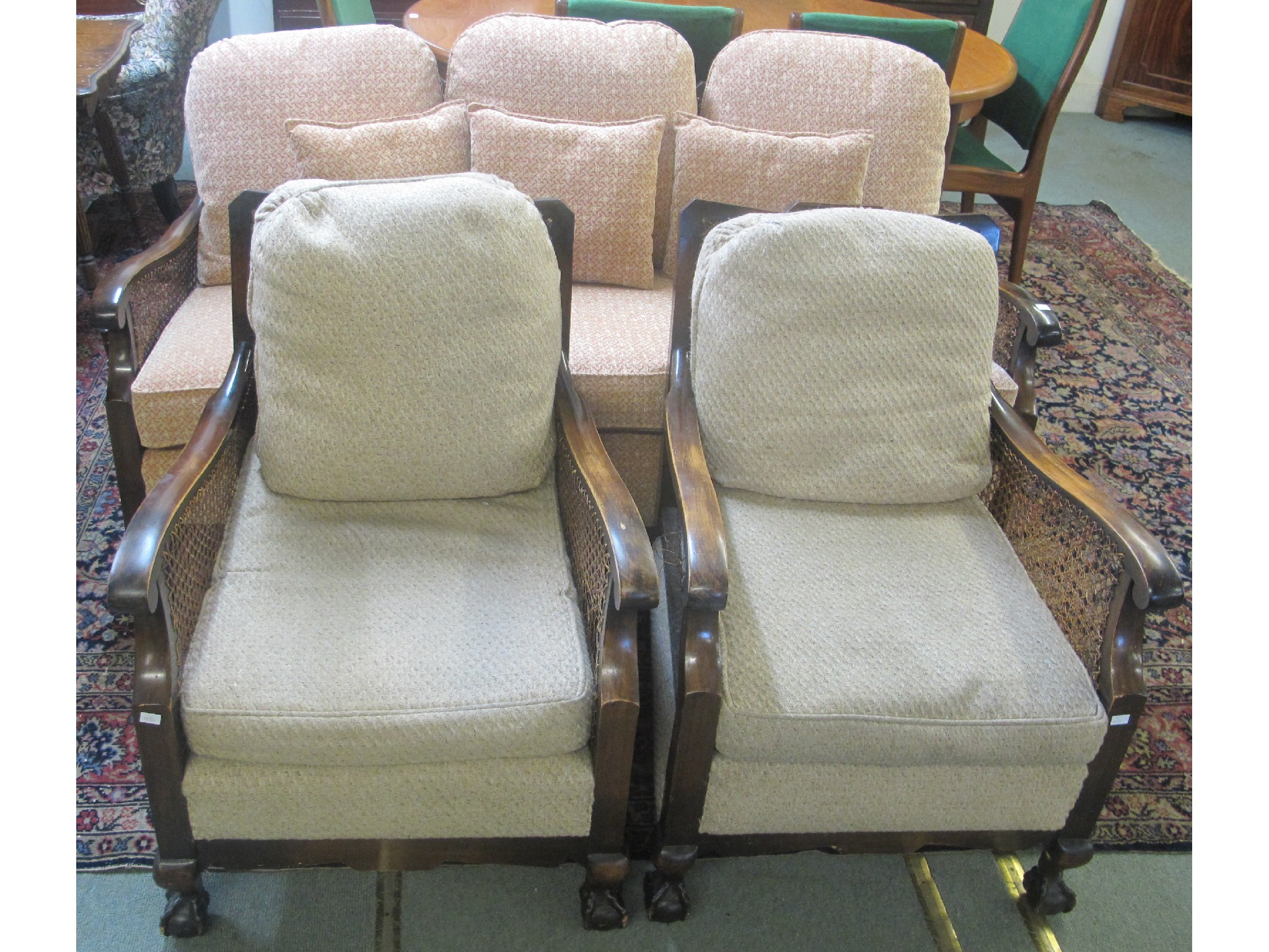 Appraisal: A bergere three seater settee and two armchairs