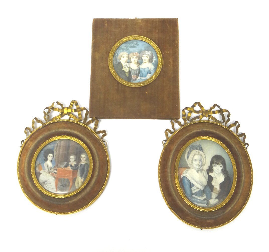 Appraisal: A Continental circular miniature group depicting a lady playing a