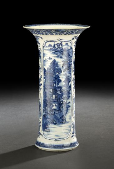 Appraisal: Chinese Export Blue and White Porcelain Baluster Beaker Vase th