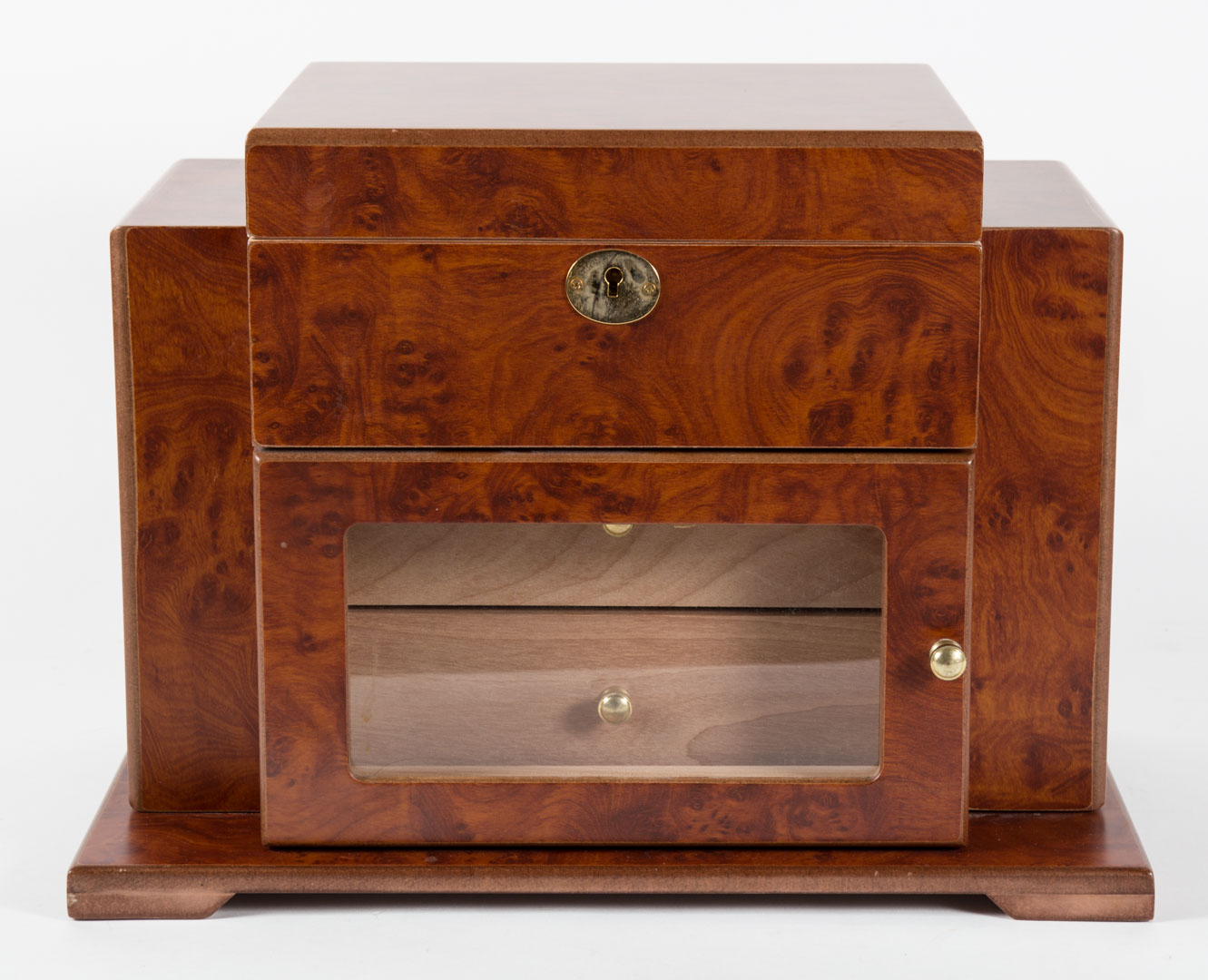 Appraisal: Burl walnut and cedar cigar humidor having lift lid glass