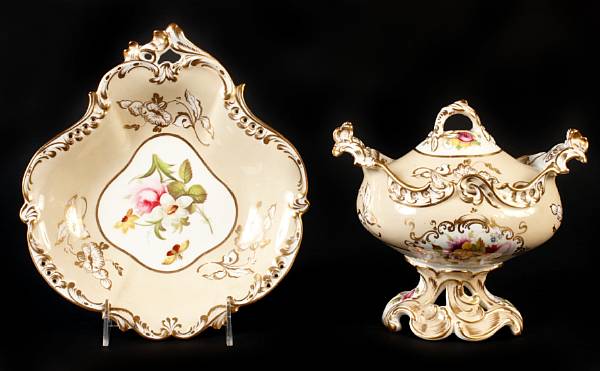 Appraisal: An English porcelain part dessert service possibly Rockingham painted with