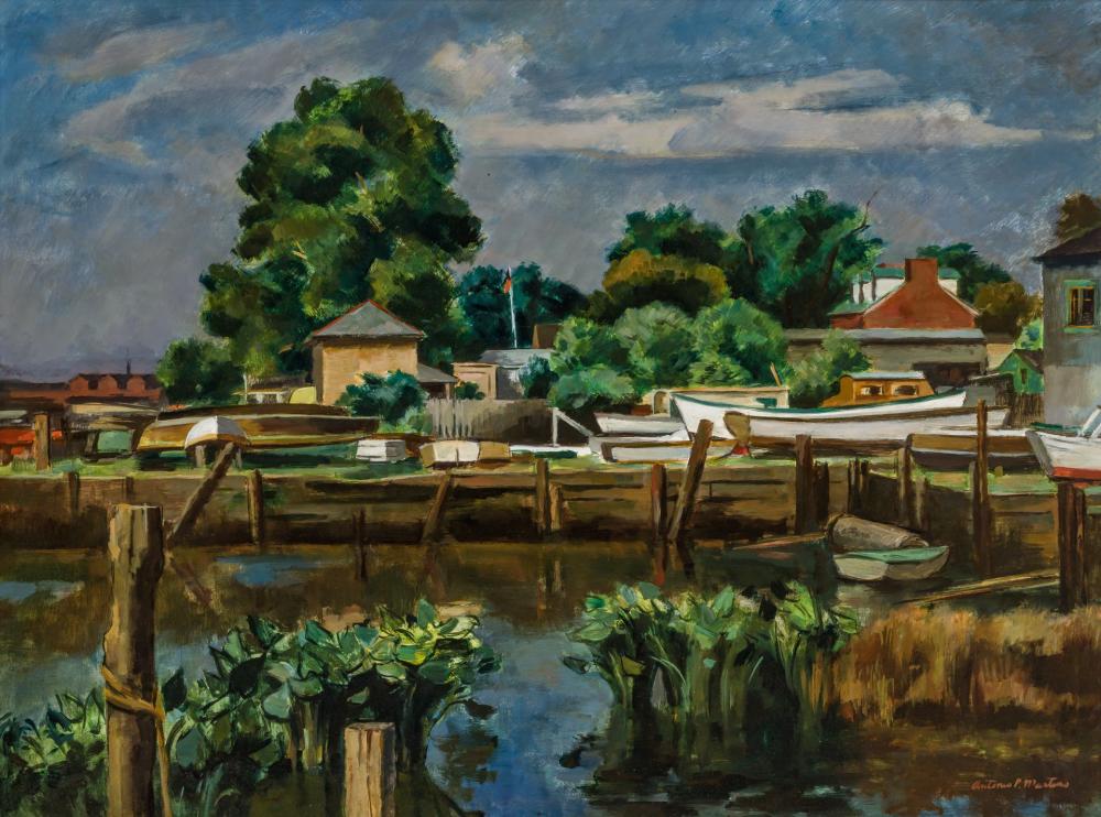 Appraisal: ANTONIO PIETRO MARTINO American - Harbor Scene oil on masonite