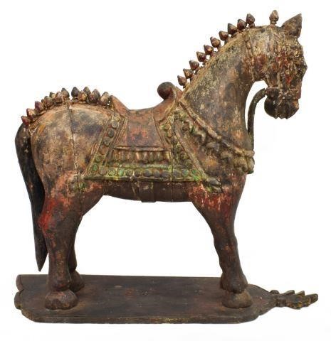 Appraisal: Carved and painted wood temple horse India outfitted with elaborate