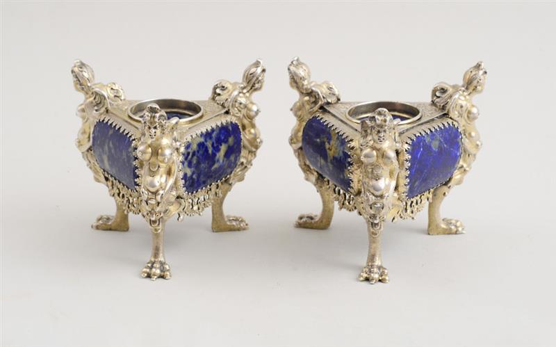 Appraisal: PAIR OF ITALIAN PARCEL-GILT SILVER AND LAPIS LAZULI SALTS Of