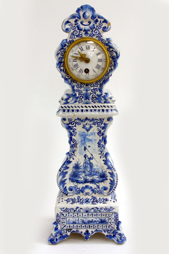 Appraisal: FAIENCE MANTEL CLOCK French early th century the blue underglaze