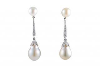 Appraisal: Pearl and Diamond Platinum Drop Earrings Pearl diamond drop earrings