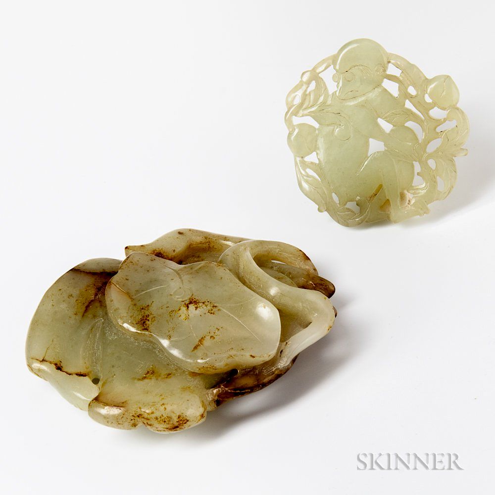 Appraisal: Jade Lotus and a Chalcedony Plaque Jade Lotus and a