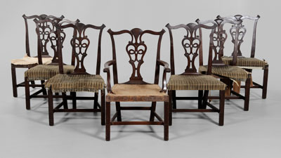 Appraisal: Set of Seven Chippendale Style Chairs probably th century in