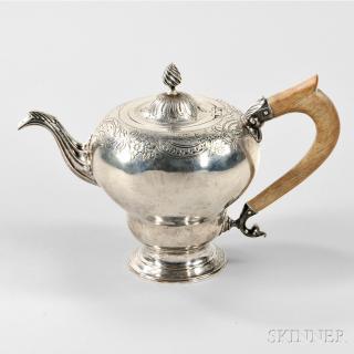 Appraisal: Silver Teapot probably Boston c - inverted pear form with