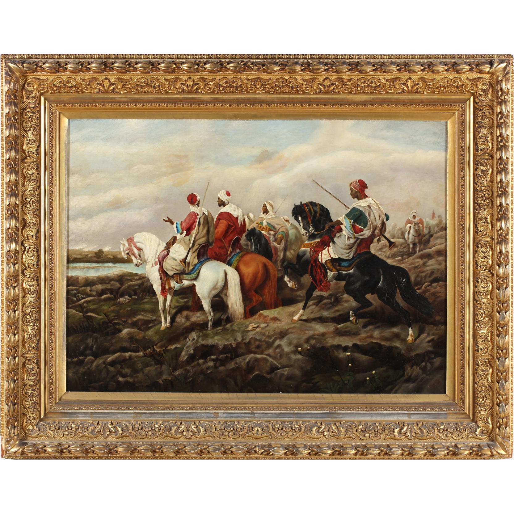 Appraisal: American School Arabians on Horseback th Century oil on canvas