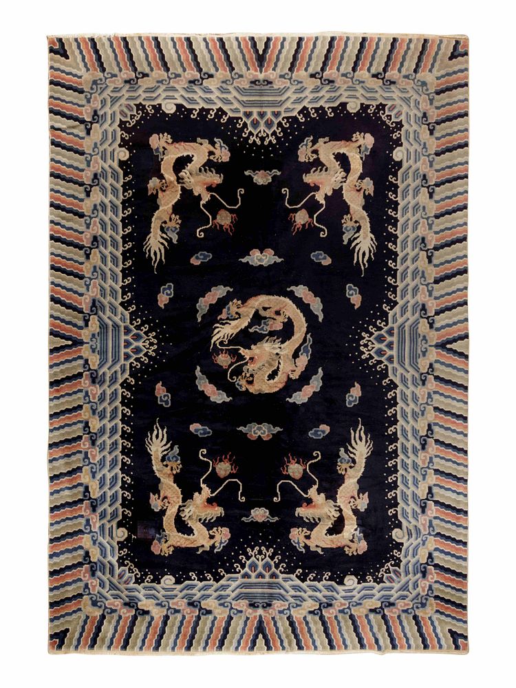 Appraisal: A Chinese Dragon-Design Wool Rug A Chinese Dragon-Design Wool Rug