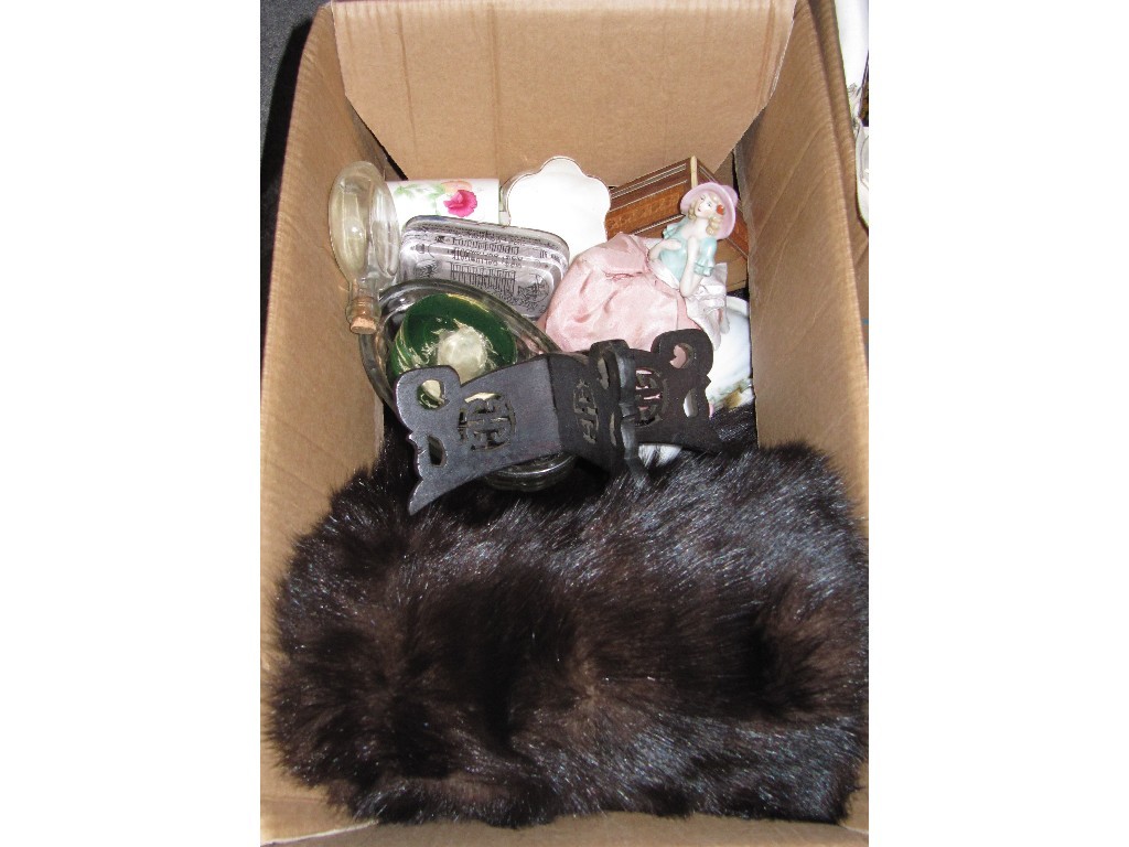 Appraisal: Box of bric-a-brac to include furs paperweights etc