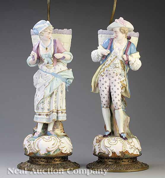 Appraisal: A Pair of French Bisque Figural Lamps th c the