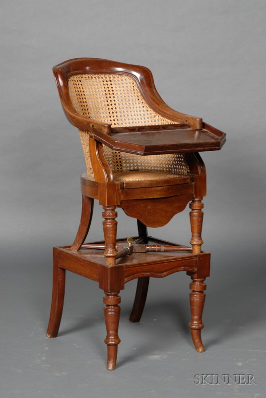 Appraisal: Regency Mahogany and Caned Child's Chair on Stand early th