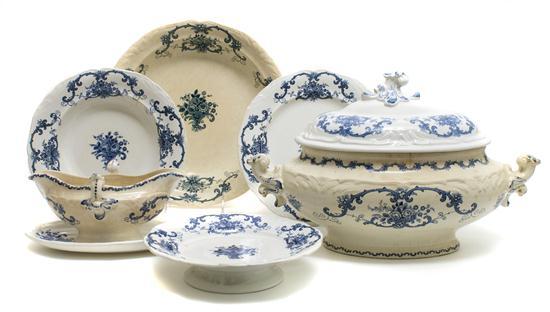 Appraisal: Partial Set of French Transfer Decorated Dinnerware marked Rocaille BF