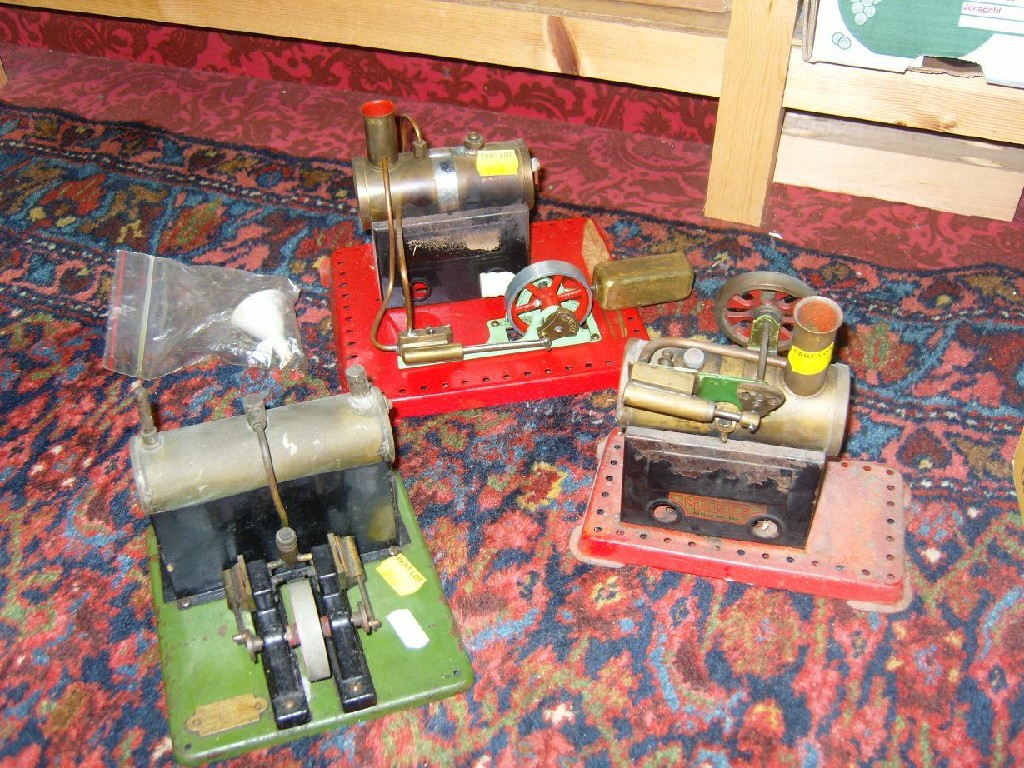 Appraisal: Three brass and tin plate stationary model steam engines including