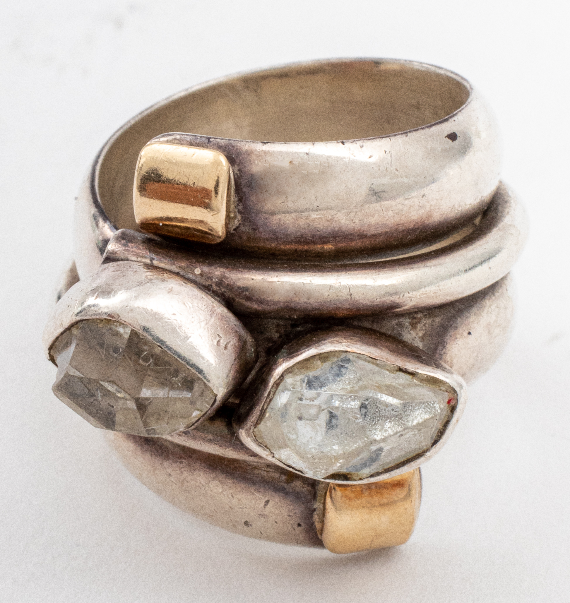 Appraisal: LILLY BARRACK SILVER K GOLD ROCK QUARTZ RING Lilly Barrack