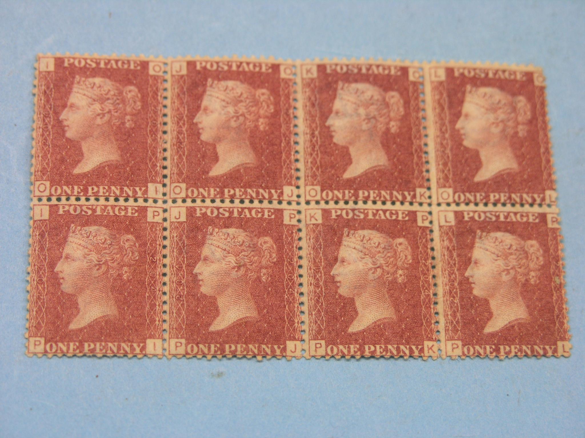 Appraisal: A rare block of eight Penny Red stamps unmounted mint