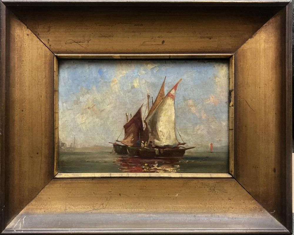 Appraisal: Oil Board Nautical Scene finely done American school th century